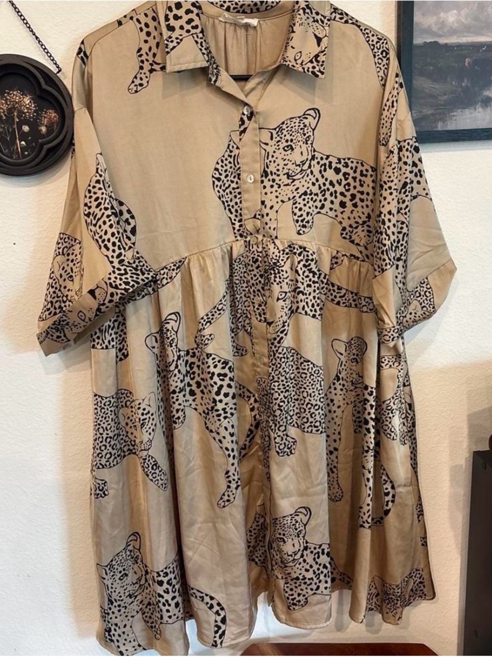 entro Beige Leopard-Print Mini Shirt Dress